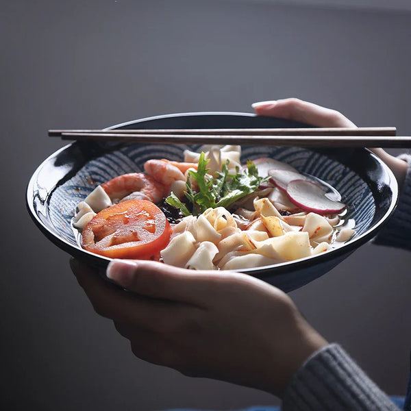 Axya Sea Wave Ceramic Noodle Bowl - Large Japanese Soup Ramen Bowl