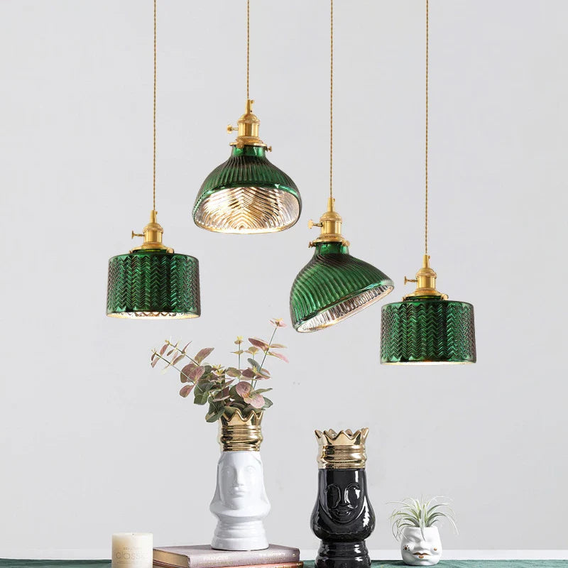 Axyaa Glass Chandelier with Green LED Lights