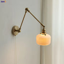Axyaa Copper Long Arm Wall Sconce with Pull Chain Switch & Ceramic Lampshade
