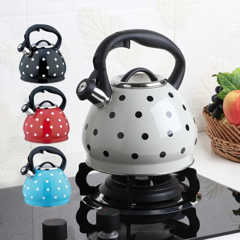 Axya 3L Spherical Whistle Kettle in Black Red Stainless Steel