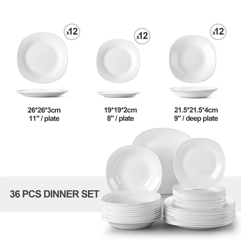 Axya™ Esmer Opal Glass Dinner Set: Dinner, Soup, Dessert Plate Set - 18/36-Piece Durable Collection