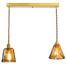 Axyaa Wood Copper Pendant Lights Flush Japanese Style Amber Glass LED Lamp