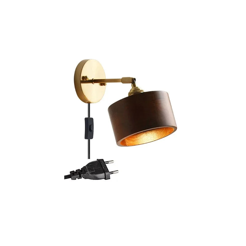 Axyaa Nordic LED Wall Lights with Pull Chain Switch, Walnut Finish