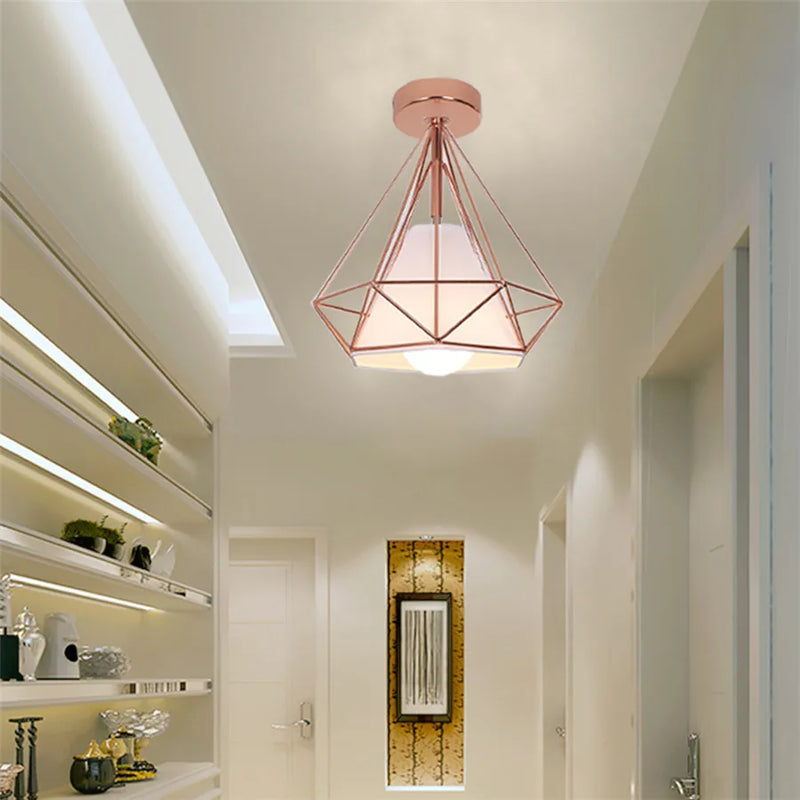 Axyaa Rose Gold Metal Cage Ceiling Lamp for Kitchen Island Bedroom