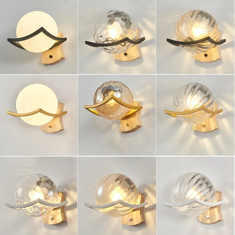 Axyaa Nordic Moon Wood Glass Wall Sconce White Black Gold LED Light