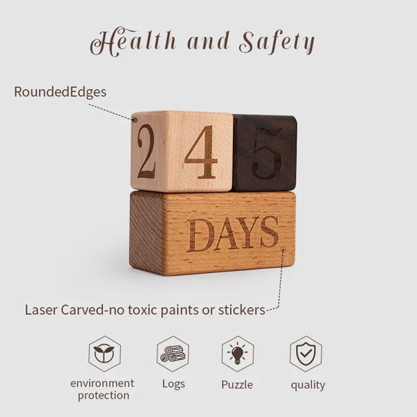 Axya Engraved Beech Wood Milestone Block Set for Newborn Photography and Baby Gifts
