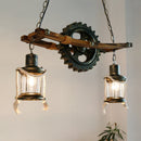 Axyaa Vintage Industrial Chandelier with Wooden Glass Design