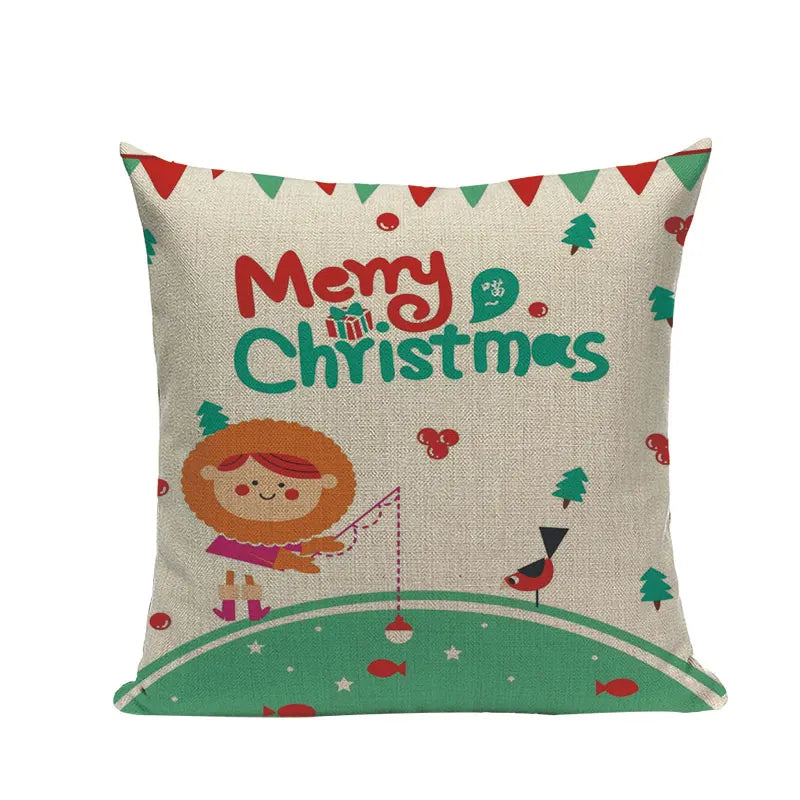 Axyaa Merry Christmas Decor Pillow Cover Set 45x45cm Linen Noel Cushion Cases