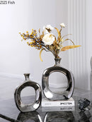 Ceramic Hollow Out Vase Axyaa: Gold & Silver Home Wedding Decoration