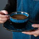 Axya Starry Blue Ceramic Coffee Cup and Saucer Set for 4