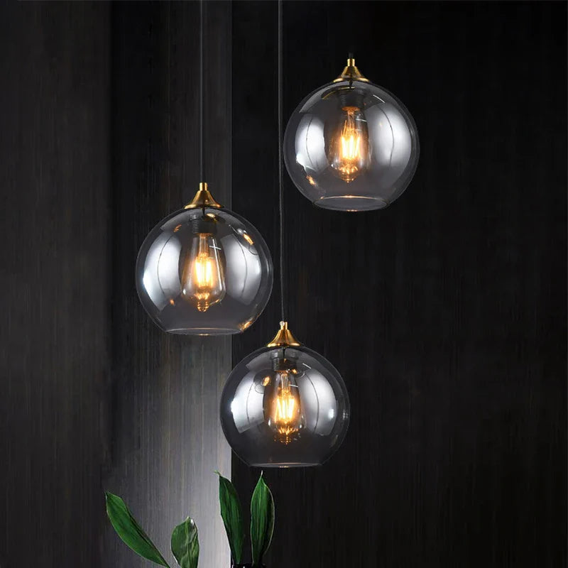 Axyaa Glass Ball Pendant Lights: Modern Nordic Design in Gold, Silver, Gray, Amber