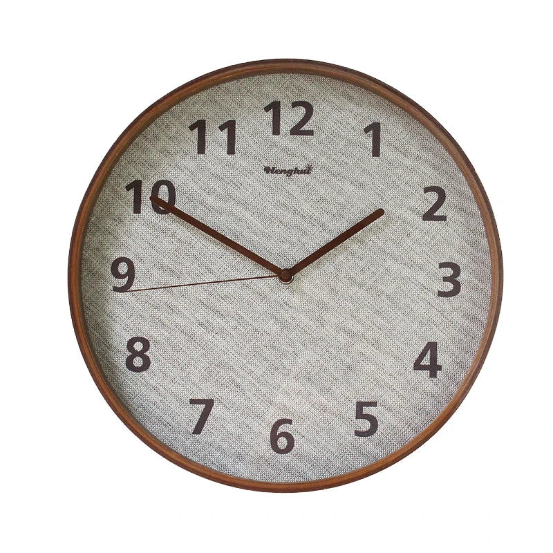 Axya Solid Wood Mute Wall Clock - Nordic Style Linen Art Large Wall Watch