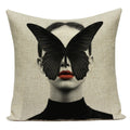 Axyaa Retro Art Woman Abstract Linen Cushion Cover Decorative Throw Pillow
