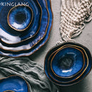 Axya Blue Ceramics Dinner Set for 1/2/4 People, Irregular Shape, Tableware Dishes Plate