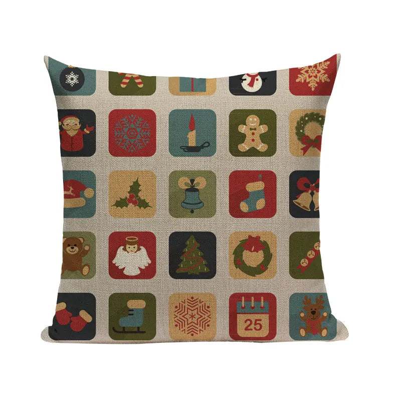 Axyaa Merry Christmas Decor Pillow Cover Set 45x45cm Linen Noel Cushion Cases