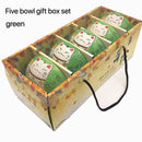 Axya Japanese Lucky Cat Ceramic Bowls Set of 5 - Colorful Cartoon Design