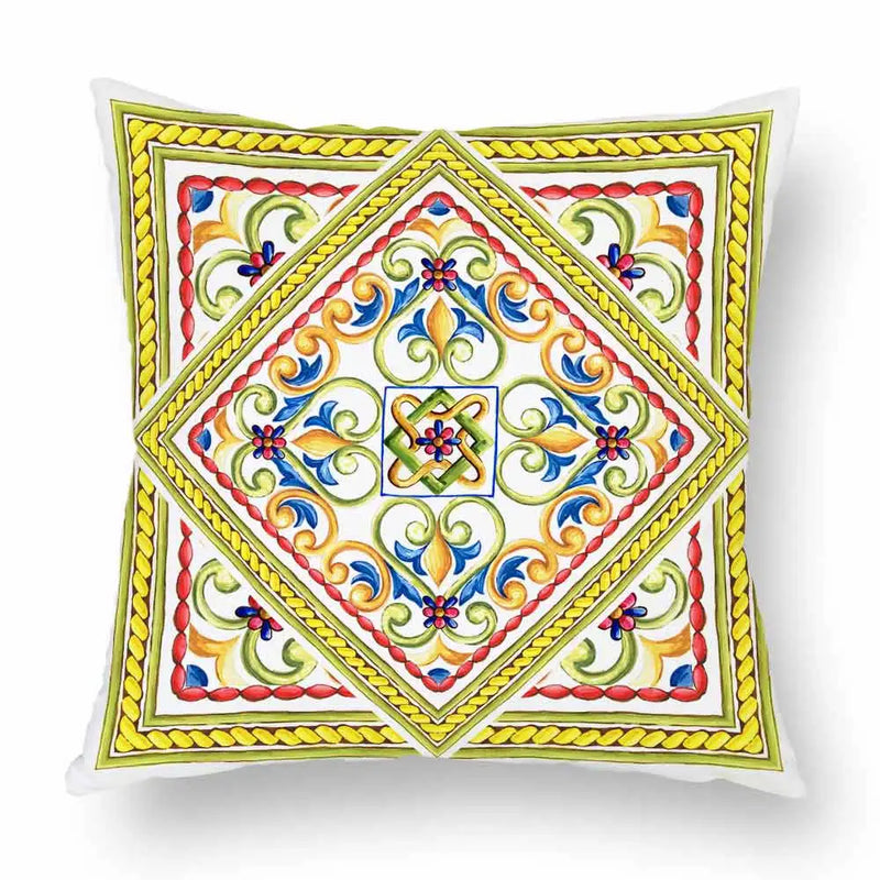 Axyaa Watercolor Geometric Flowers Polyester Cushion Cover Sofa Throw Pillow Cover