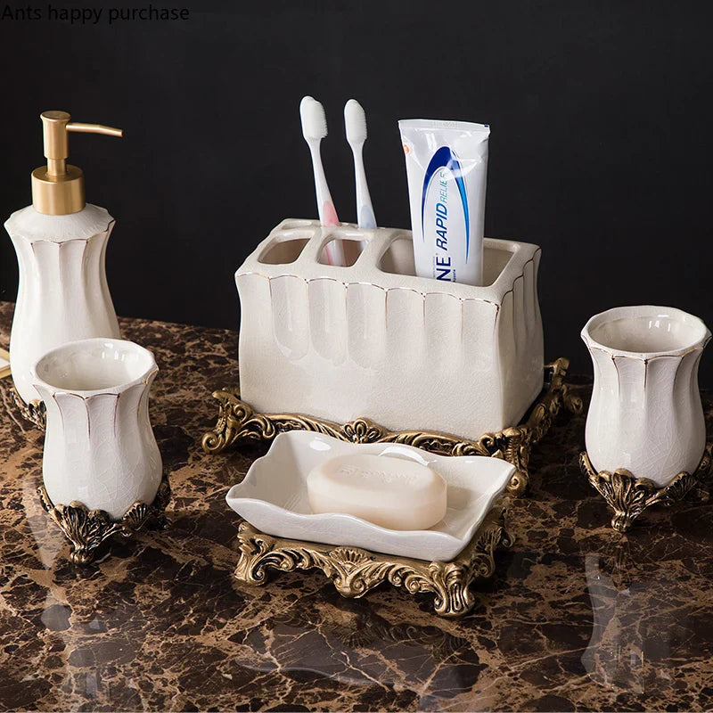 Axya Retro Ceramic Bathroom Set - Lotion Bottle Toothbrush Holder Soap Dish Cup