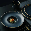 Axya™ Golden Steak Plate: Ceramic Western Food Dish for Family Dining