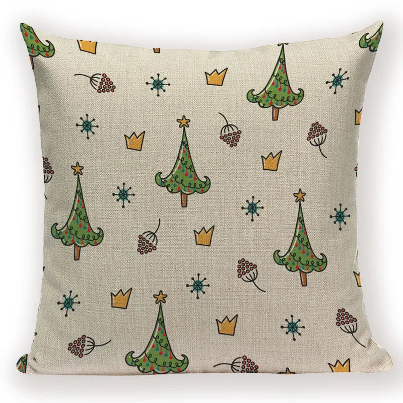 Axyaa Festive Santa Claus Christmas Tree Linen Throw Pillow Case
