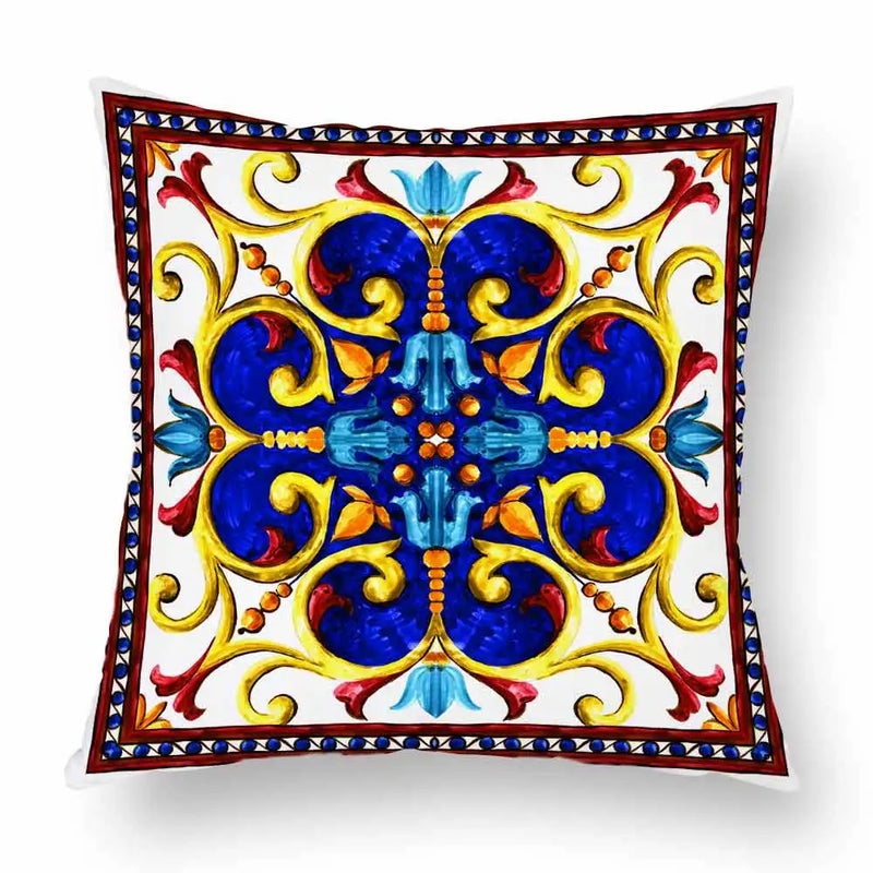 Axyaa Watercolor Geometric Flowers Polyester Cushion Cover Sofa Throw Pillow Cover