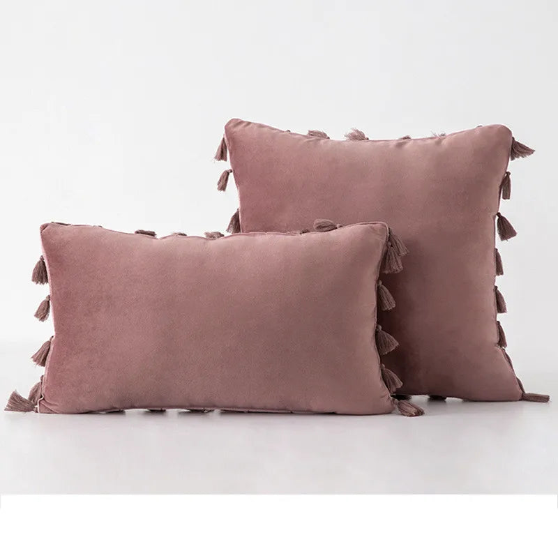 Velvet Tassel Throw Pillow Cover for Couch & Sofa - Axyaa Branded Luxe Accent Cushions