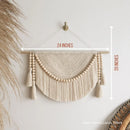 Axyaa Macrame Wall Hanging Tapestry with Wood Beads and Tassels - Handmade Woven Decor