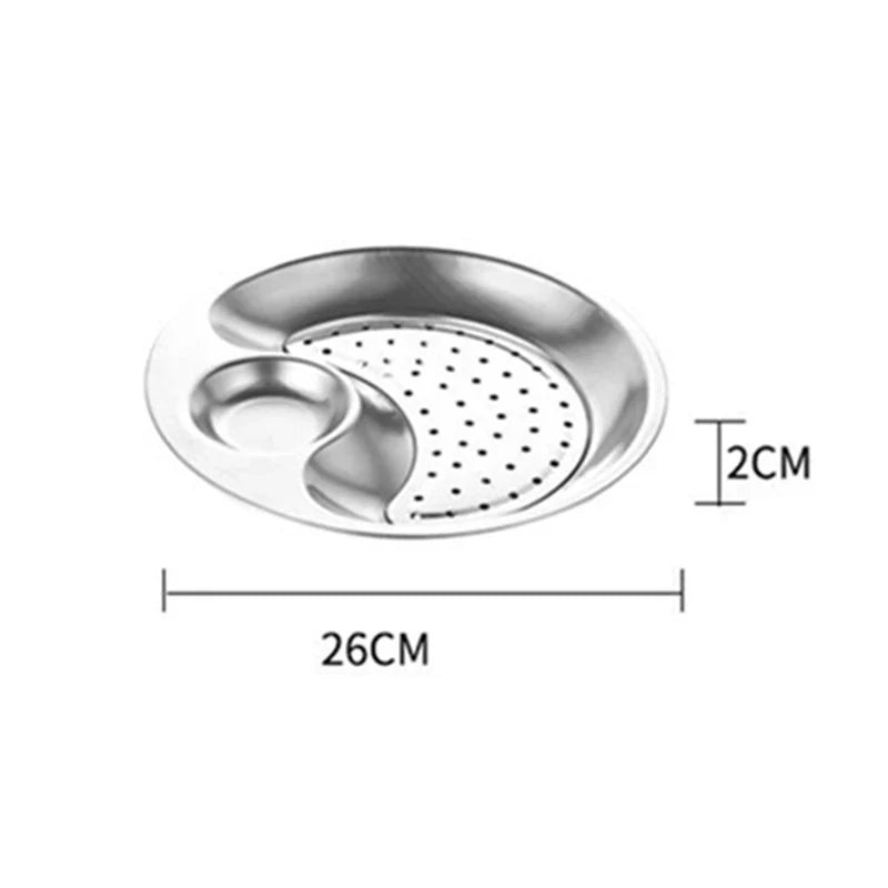 Axyaa Stainless Steel Dumpling Plate with Dipping Saucer and Snack Dish
