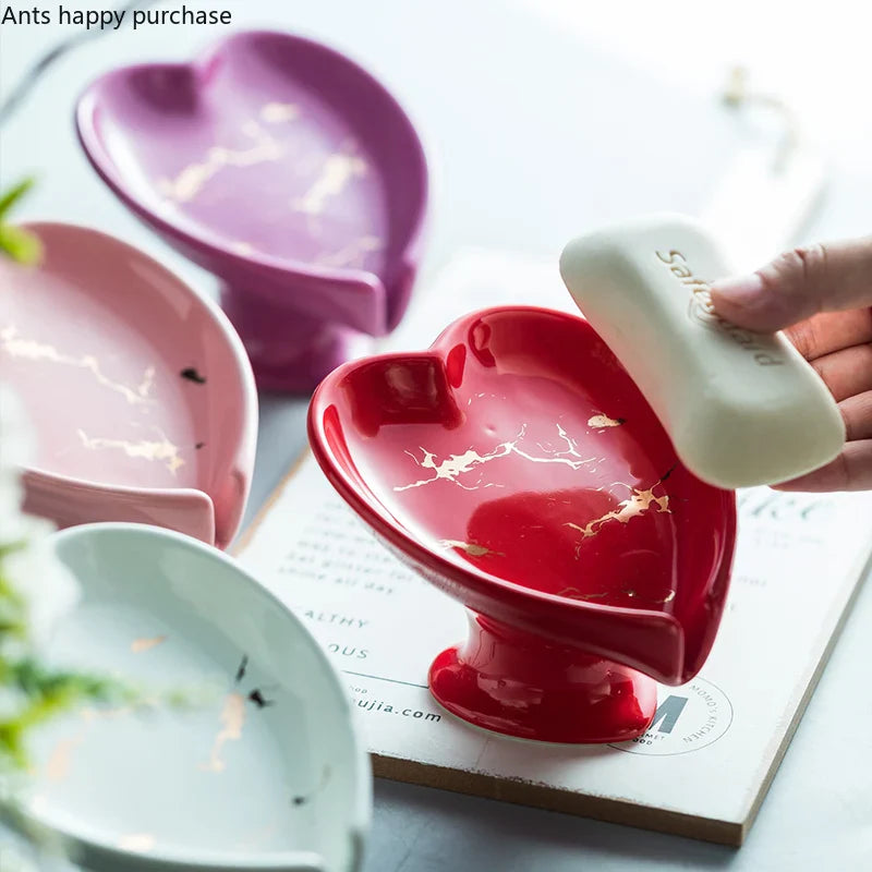 Ceramic Heart Soap Dish with Drain Rack by Axya: Bathroom Storage Shelf