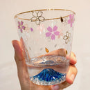 Axyaa Sakura Mount Fuji Glass Tea Cup Mug - Double Bottom Drinkware