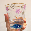 Axyaa Sakura Mount Fuji Glass Tea Cup - Double Bottom Drinkware