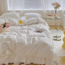 Axyaa Pink Lace Ruffle Bedding Set - Kids Duvet Cover, Bed Skirt, Sheet & Pillowcase