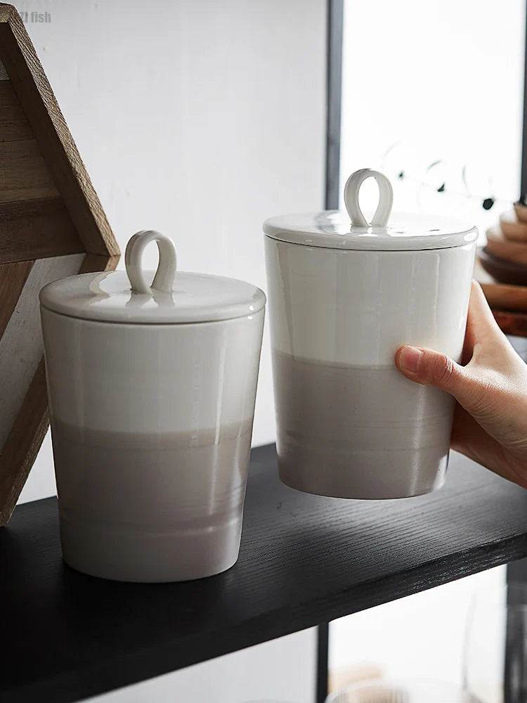 Axya White Ceramic Storage Jar with Lid - Kitchen Decor & Gift
