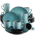 Axyaa Vintage Ceramic Tableware Set - Blue/Brown Stoneware Dinnerware, 16/32/48-Piece