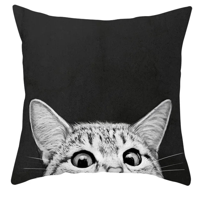 Axyaa Cartoon Dog Cat Printed Cushion Cover for Kid Room Decor 45X45CM
