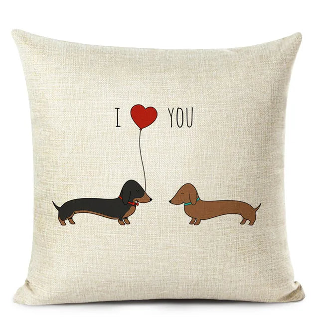 Colourful Bull Terrier & Dachshund 3D Cushion Cover for Home Sofa by Axyaa