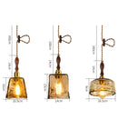 Axyaa Wood Copper Pendant Lights Flush Japanese Style Amber Glass LED Lamp