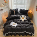 Axyaa Pink Lace Ruffle Bedding Set - Kids Duvet Cover, Bed Skirt, Sheet & Pillowcase