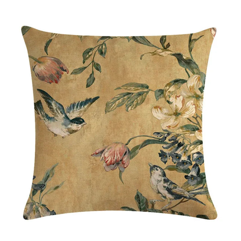 Axyaa Bird Print Cotton Linen Cushion Cover 45X45cm