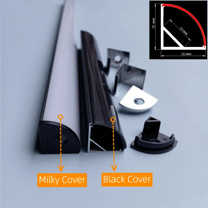 Axyaa Black LED Aluminum Profile for Strip Lights - V/U/YW Style - Milky Cover