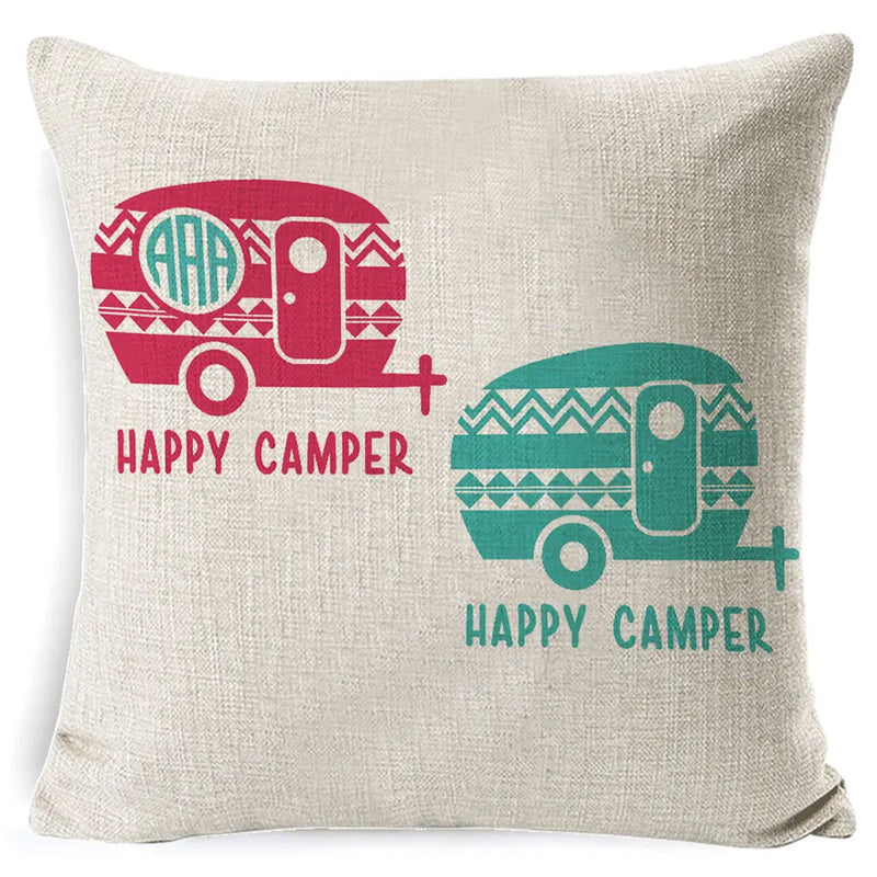 Axyaa Best Memories Happy Camper Cushion Cover - Bedroom Sofa Home Decor