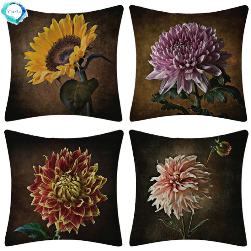 Retro Sunflower Floral Pillow Case 45X45CM for Home Decor by Axyaa