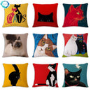 Axyaa Red Black Cat Print Cushion Cover 45X45CM for Home Decor