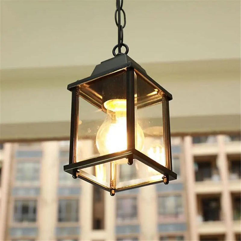 Axyaa Black E27 Outdoor Ceiling Pendant Light Clear Glass Shade for Exterior Entryway