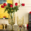Axyaa Glass Vase with Golden Metal Branches Stand for Hydroponic Flower Arrangement