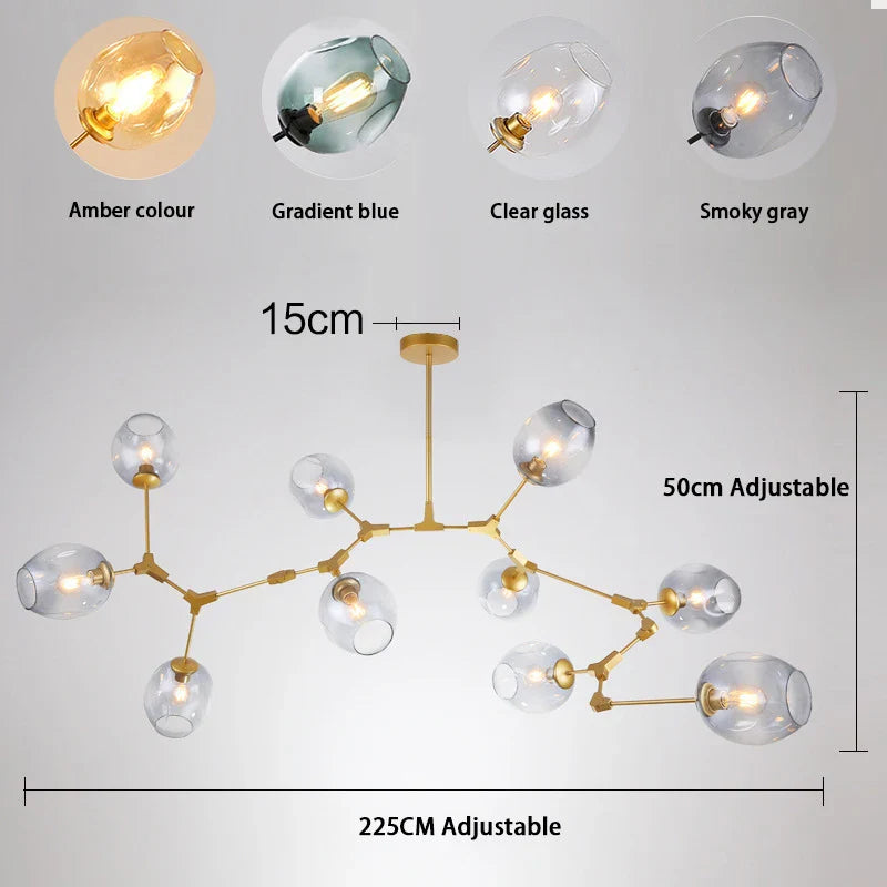 Axyaa Modern Glass Pendant Lights - Molecular Design Hanging Lamp for Dining Room Kitchen