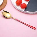 Axyaa Stainless Steel Long Handle Fork Spoon Set for Ice Cream Fruit Salad