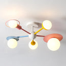 Axyaa Nordic Kids Chandelier: Glass Lampshade LED Ceiling Light, Blue Pink Princess Room.