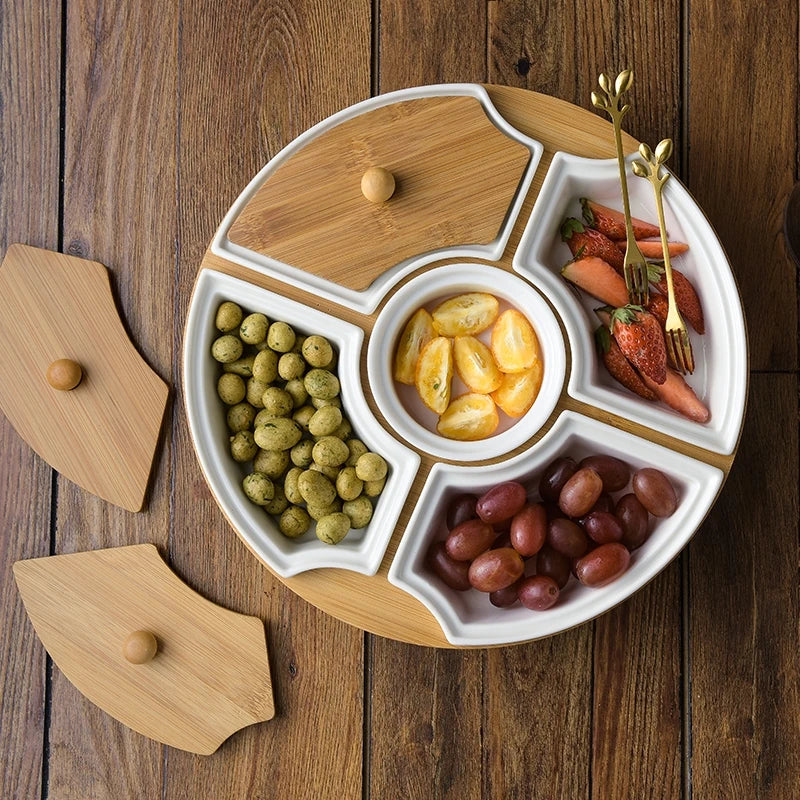 Axya Ceramic Rotating Snack Tray with Lid