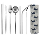 Axyaa Blue Cutlery Set Stainless Steel Knife Fork Spoon Chopsticks Straw Silverware
